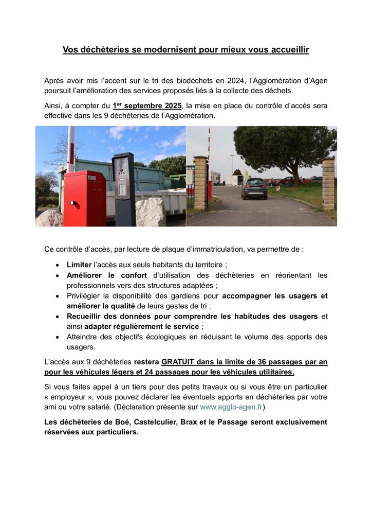 Nouveaux horaires et règlement accès déchèterie Dondas P1
