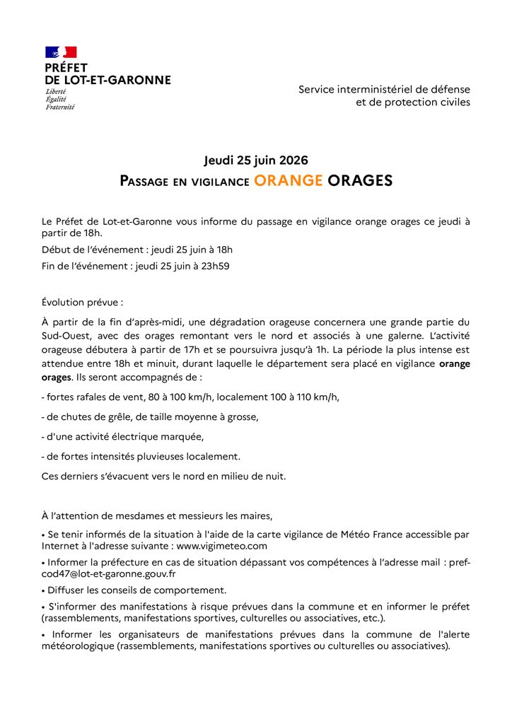 Passage en vigilance orange ORAGES en Lot-et-Garonne P1