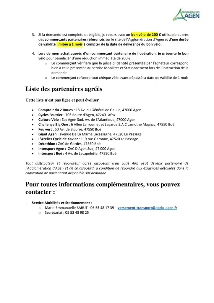 Aide achat d'un Vélo à Assistance Electrique -VAE- par l'Agglomération d'AGEN P2