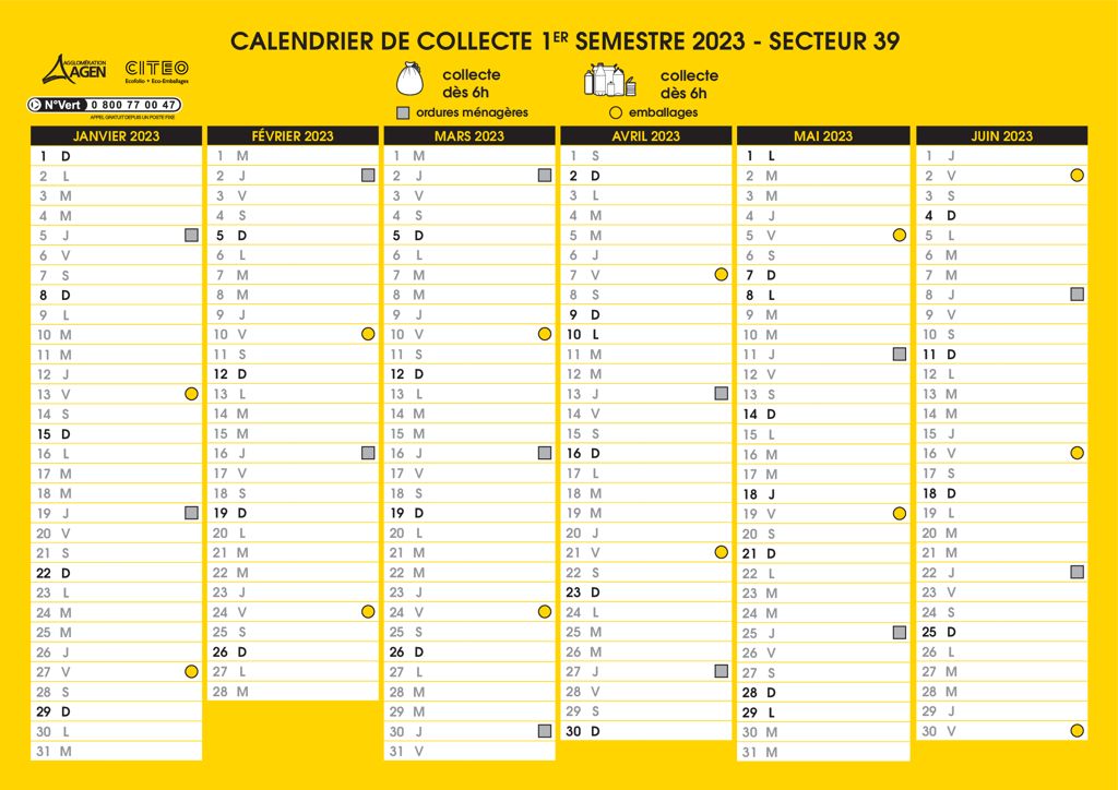 Calendrier collecte Secteur 39 S1