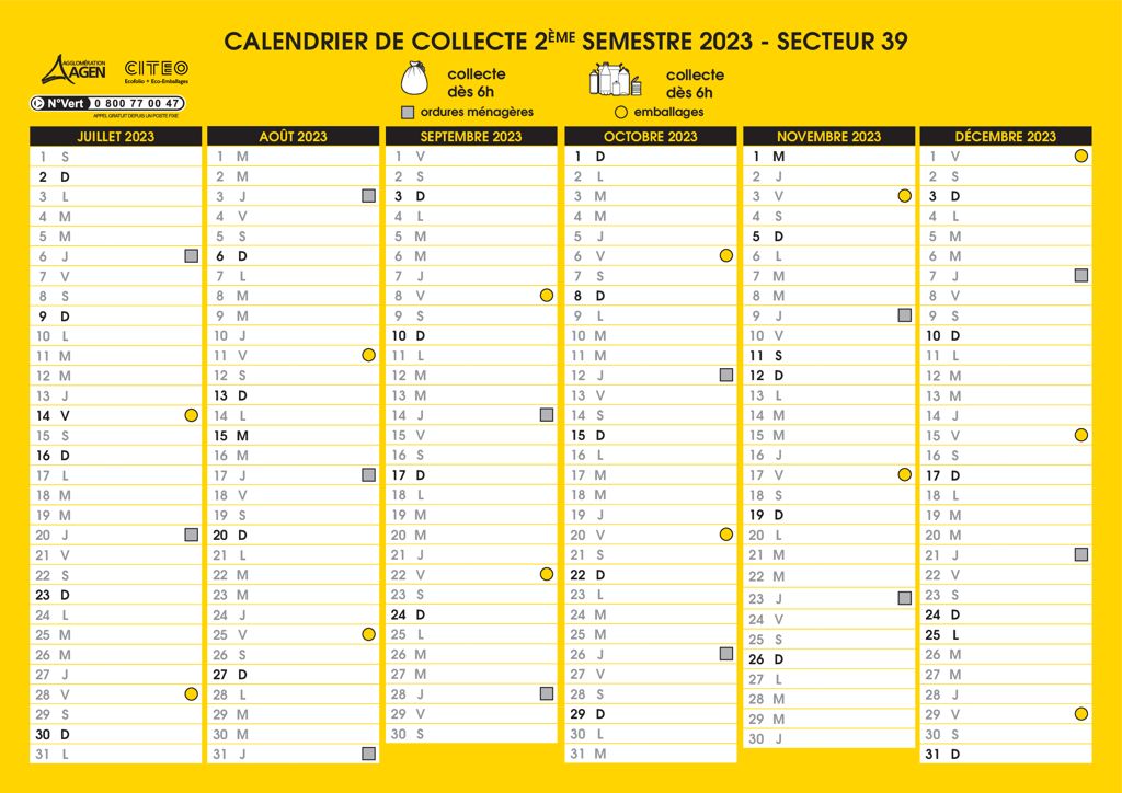 Calendrier collecte Secteur 39 S2