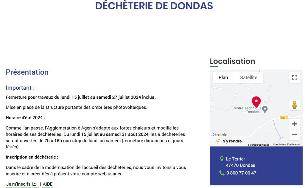 Extrait Agglomération Agen Fermeture Déchèterie Dondas Juillet 2024