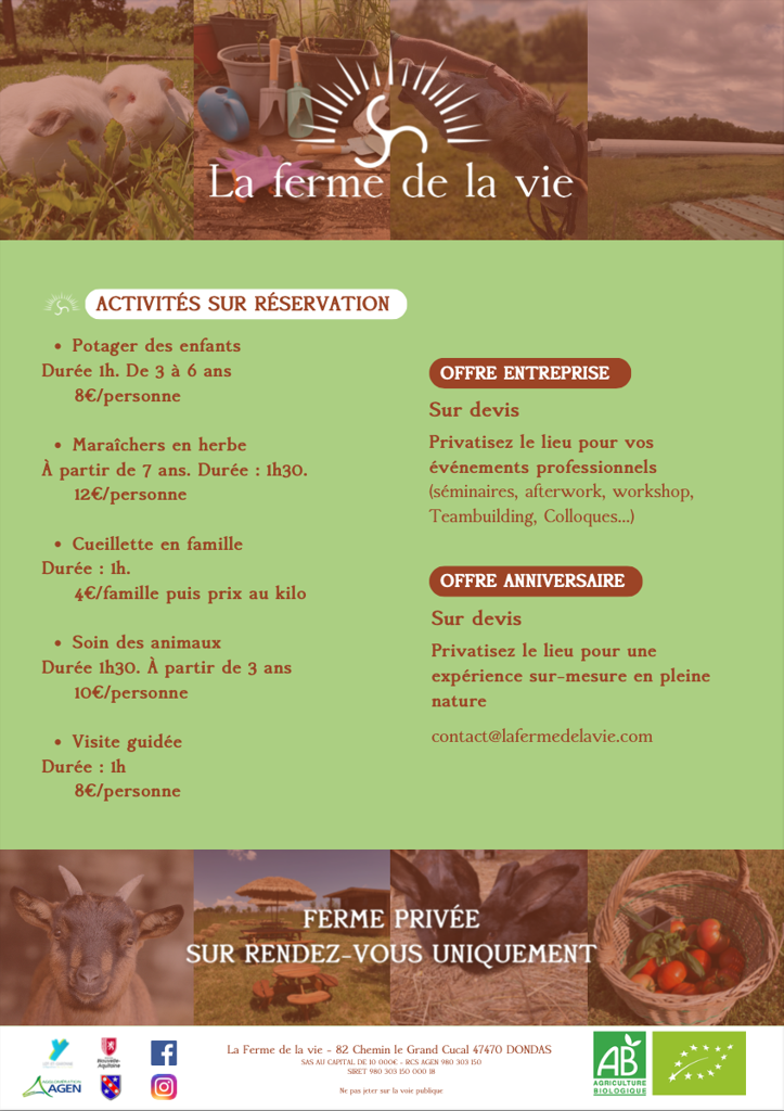 Flyer P2 Portes Ouvertes à la "Ferme de la Vie"  -DONDAS-Le Grand Cucal-