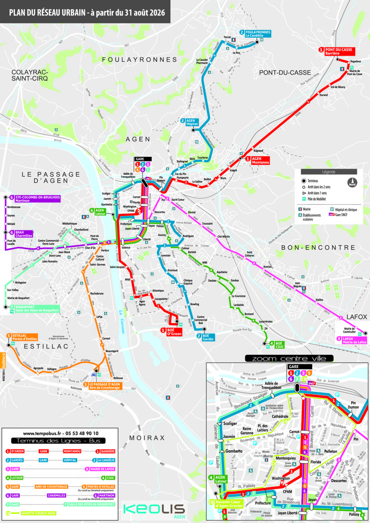 Plan du Réseau Urbain Agglomération AGEN à partir du 31 août 2026