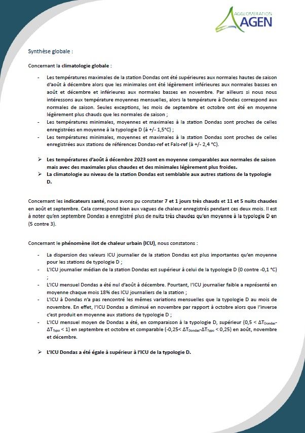 Suivi de la Température Rapport Annuel 2023 Agglomération d'Agen P2