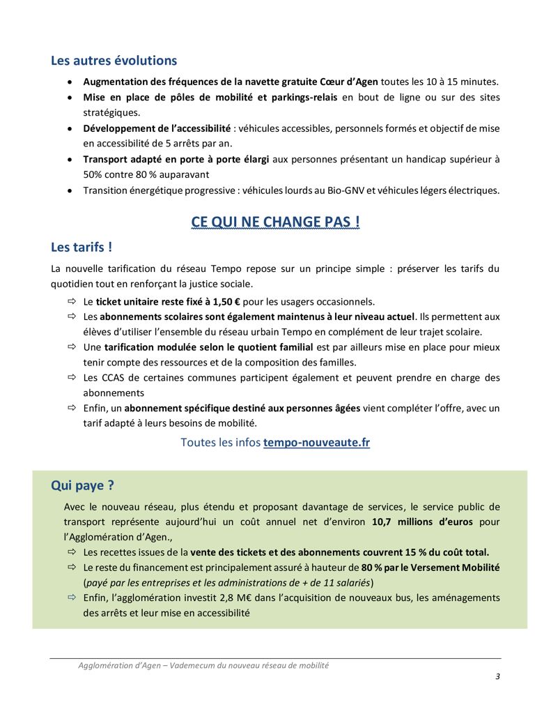 Vademecum Nouveau réseau de mobilité; Tempo Bus Agglo; P3