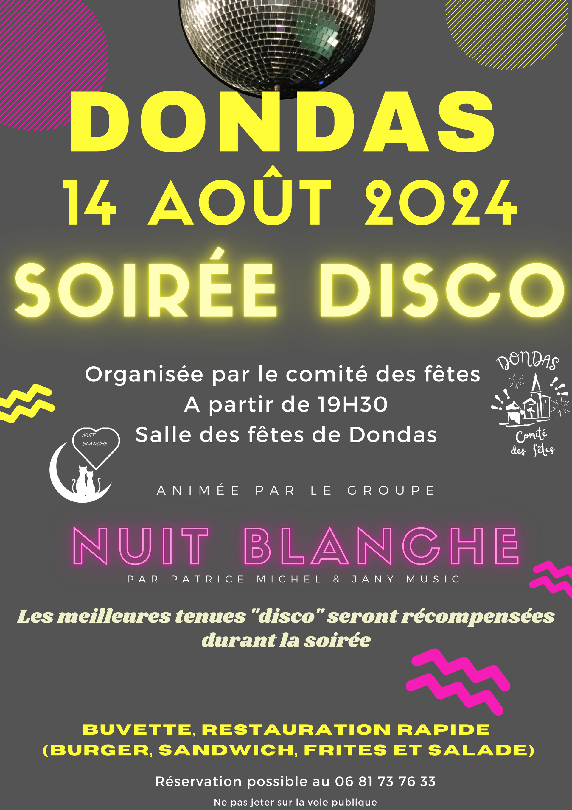 Soirée Disco 14 août 2024 à DONDAS - Comité des Fêtes de Dondas Soirée Disco 14 août à Dondas