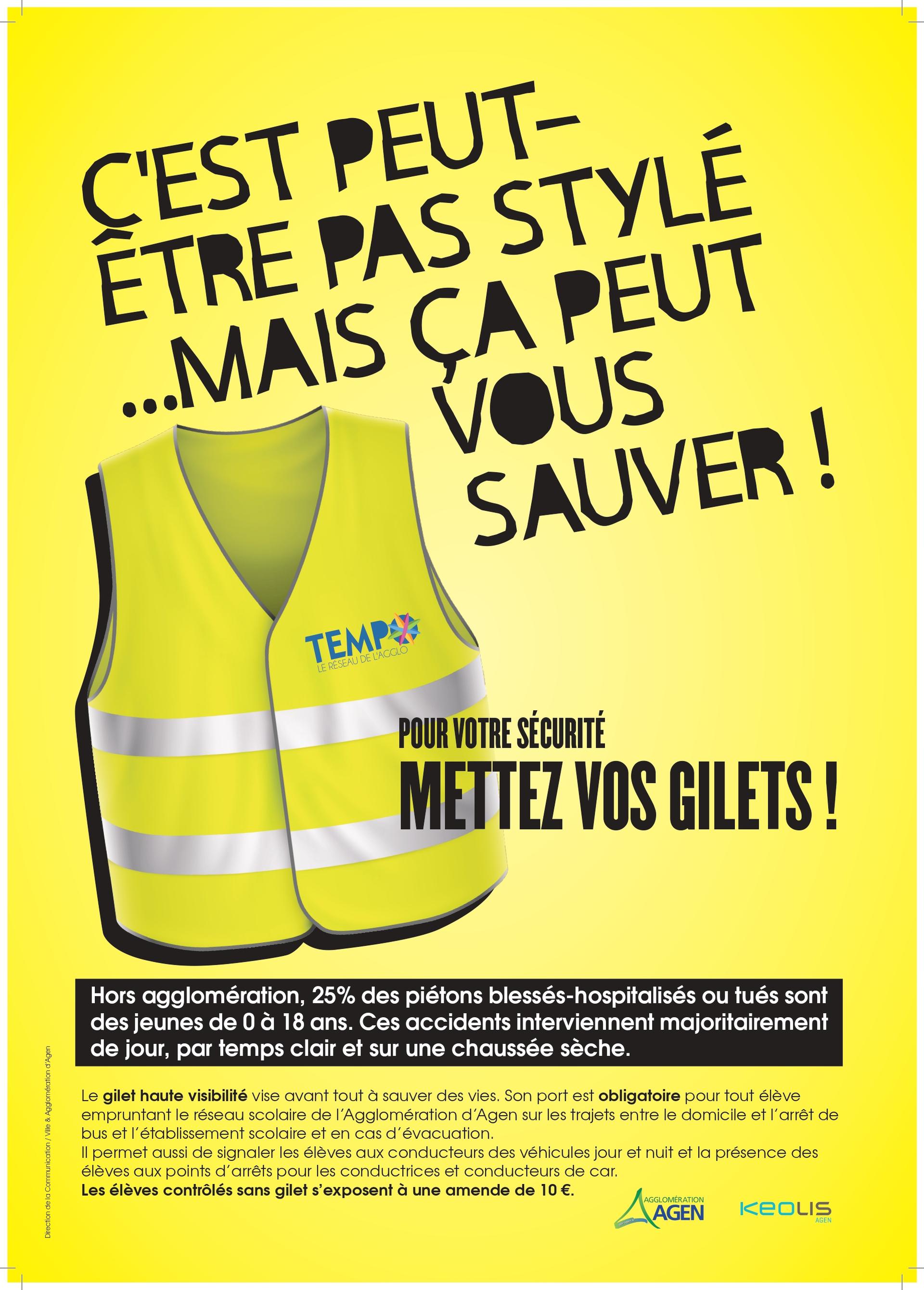 Port Gilets Jaunes pour la sécurité des enfants durant les trajets scolaires - Agglomération Agen Port Gilets Jaunes pour la sécurité des enfants durant les trajets scolaires